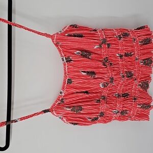 We The Free Lightweight Smocked Floral Top w Braided‎ Spaghetti Straps Coquette